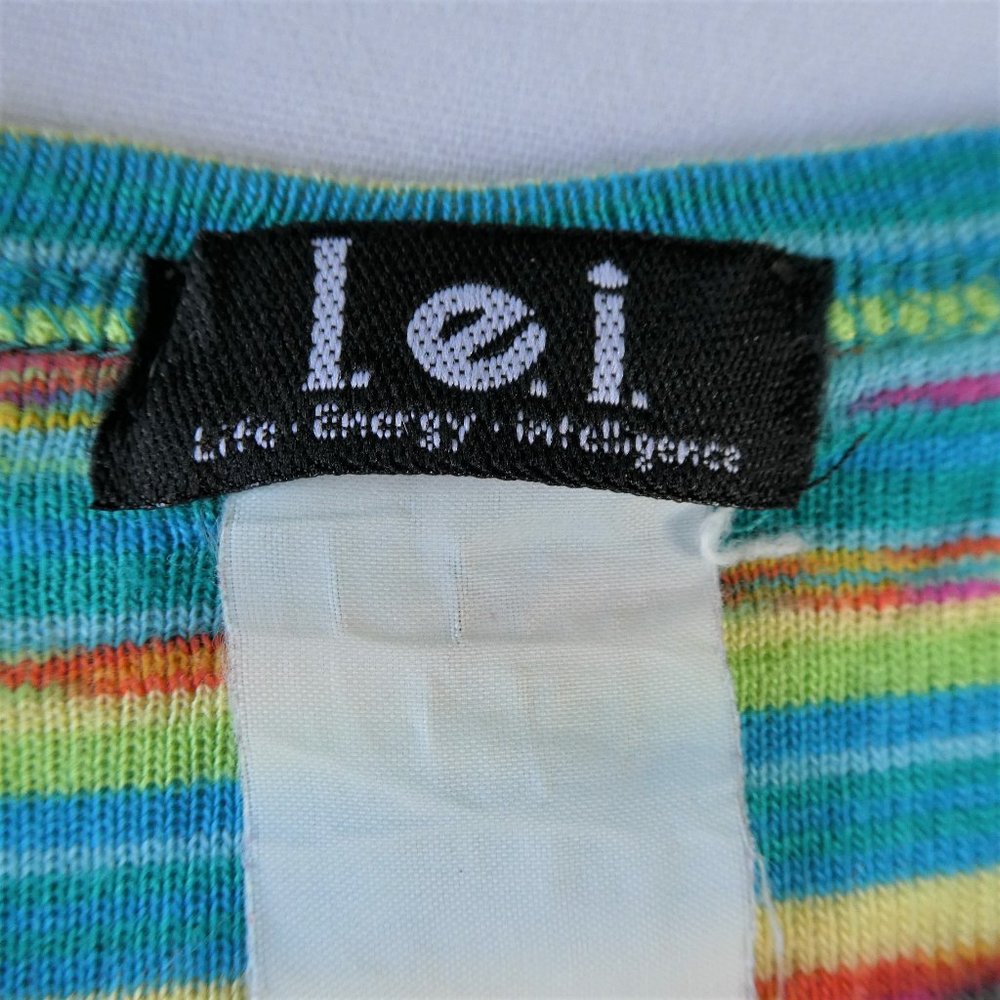lei Baby Tee T Shirt Vintage Marled Striped Knit Blue Yellow Red M - Picture 8 of 8